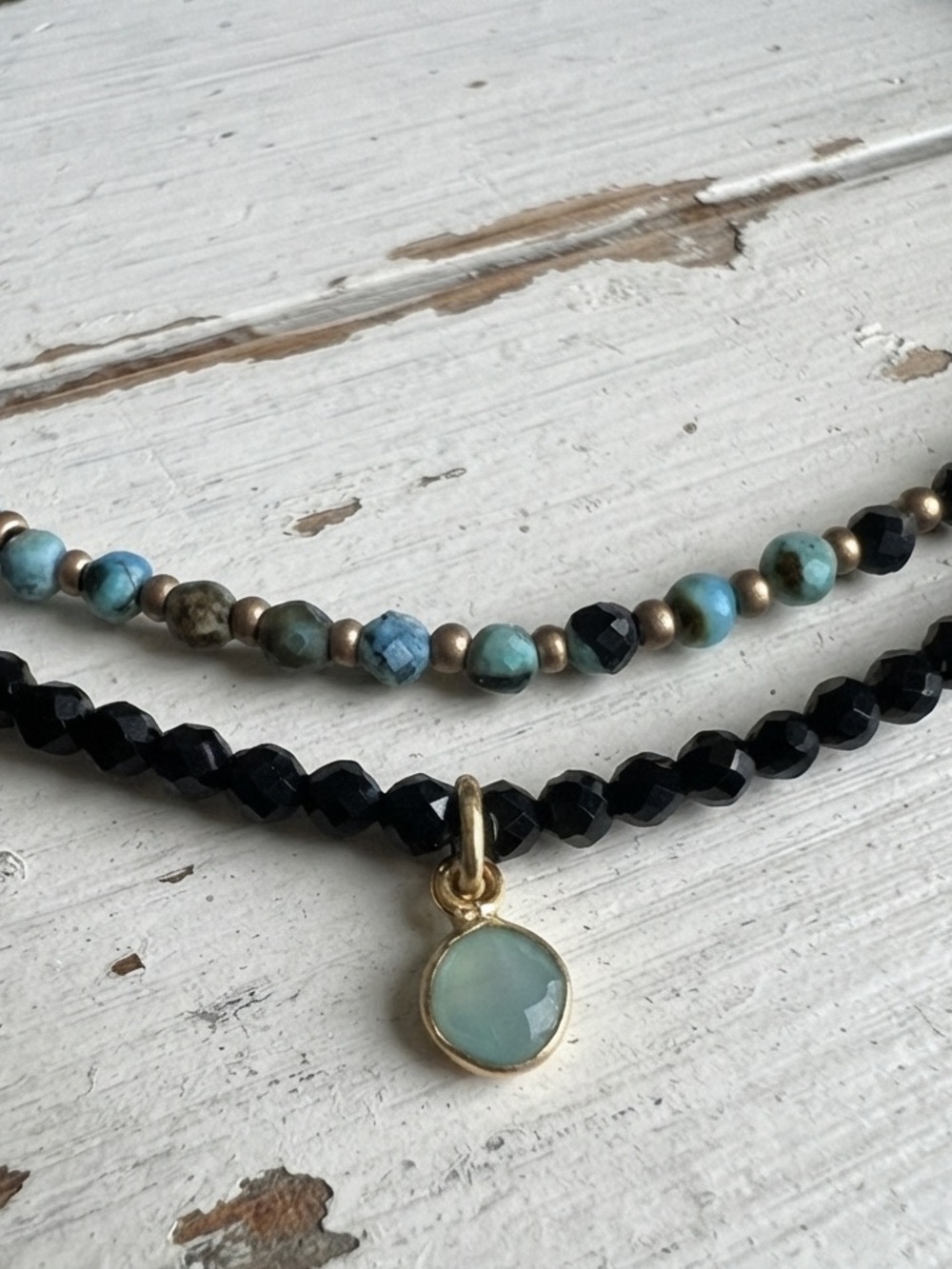 Semi Precious Faceted Turquoise& Spinel Beaded Necklace with Gold Accents